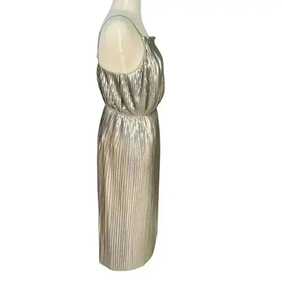 Banana Republic Metallic Pleated High Neck Strap Fit and Flare Dress Size 8 - Picture 9 of 16